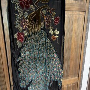 Peacock Evening Scarf/ Shaw/ Wrap in Black